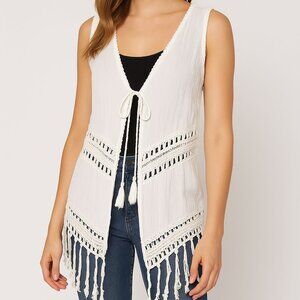 Tiare Hawaii White Fringe Rayon Vest